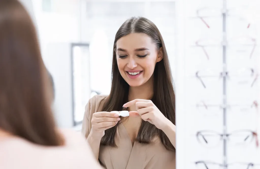 contact-lens-capture-rate a woman putting in a contact lens in an optical
